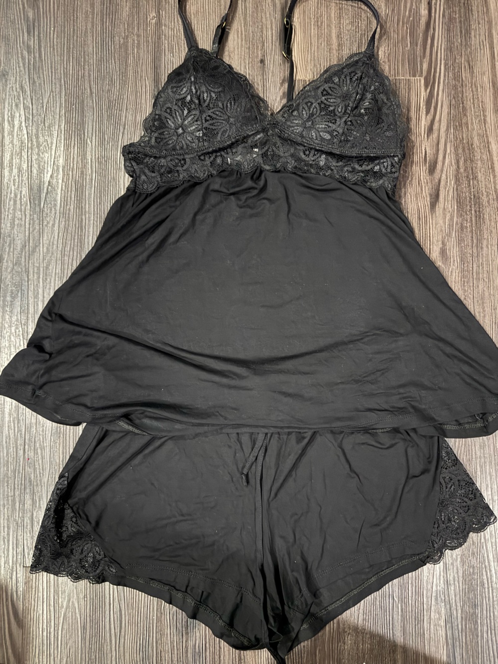 Black Lace-Trim Women's Pajamas - Classic Intimates